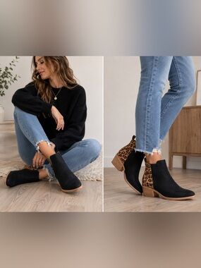 Boutique By Corkys Black Leopard Cheetah Print Chelsea Ankle Boots Size 7 New